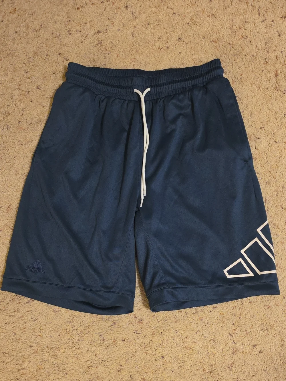 adidas Navy Athletic Shorts with White Drawstring and Logo Accent
